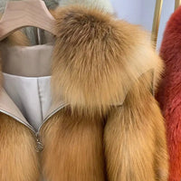 2023 Limited Edition Women's Genuine Sheepskin Leather Jacket with Real Red Fox Fur Trim - Premium Winter Outerwear