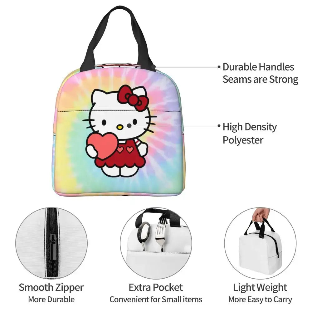 Benutzerdefinierte Hello Kitty Cat Lunchtasche, auslaufsichere Kühltasche, wärmeisoliert, Bento-Box für Frauen und Kinder, Picknick, Reise-Lebensmittel-Tragetaschen