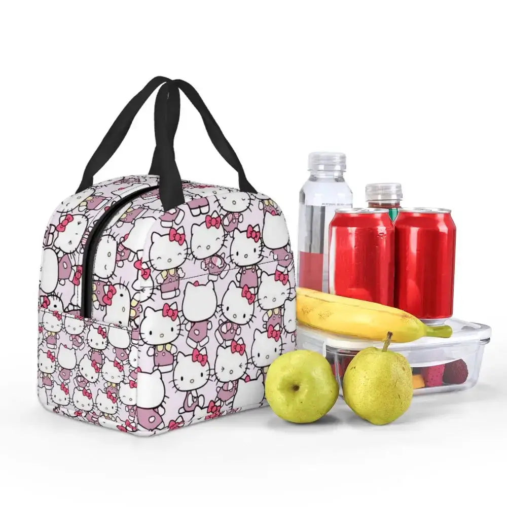 Sacs à lunch isolés Hello Kitty Cartoon Conteneur à lunch haute capacité Sac thermique Boîte à lunch Fourre-tout École Extérieur Fille Garçon