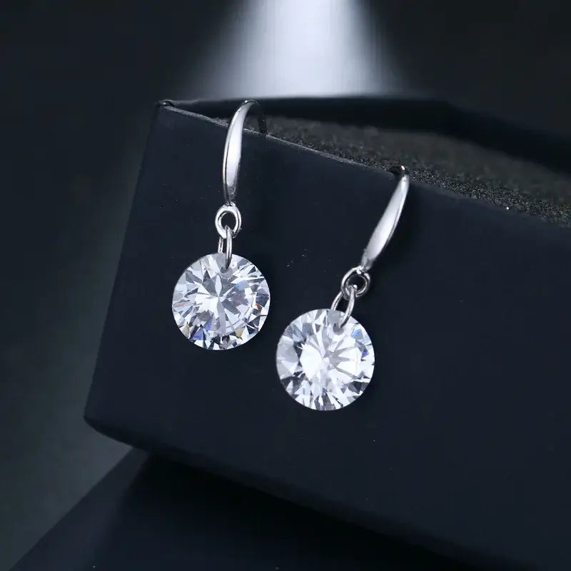 2024 New Round Crystal Zircon Drop Earrings for Women Golden Silver Color Hook Earrings Brief Wedding Party Fashion Jewelry Gift