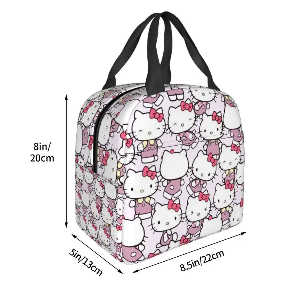 Sacs à lunch isolés Hello Kitty Cartoon Conteneur à lunch haute capacité Sac thermique Boîte à lunch Fourre-tout École Extérieur Fille Garçon