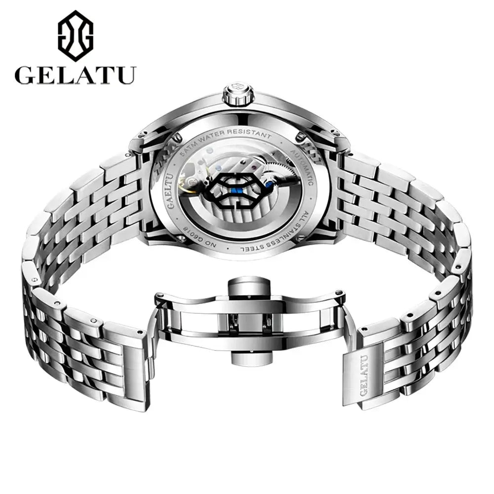 GELATU 6018 Original Mechanical Watch For Men 50M Waterproof Dragon Automatic Wristwatch Luxury Top Brand Hollow Man Watch 2024