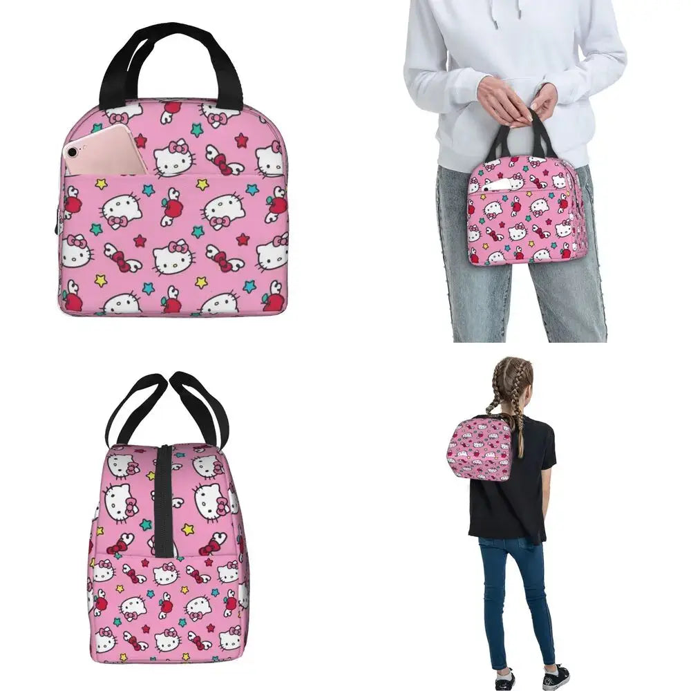 Sacs à lunch isolés Hello Kitty Cartoon Conteneur à lunch haute capacité Sac thermique Boîte à lunch Fourre-tout École Extérieur Fille Garçon