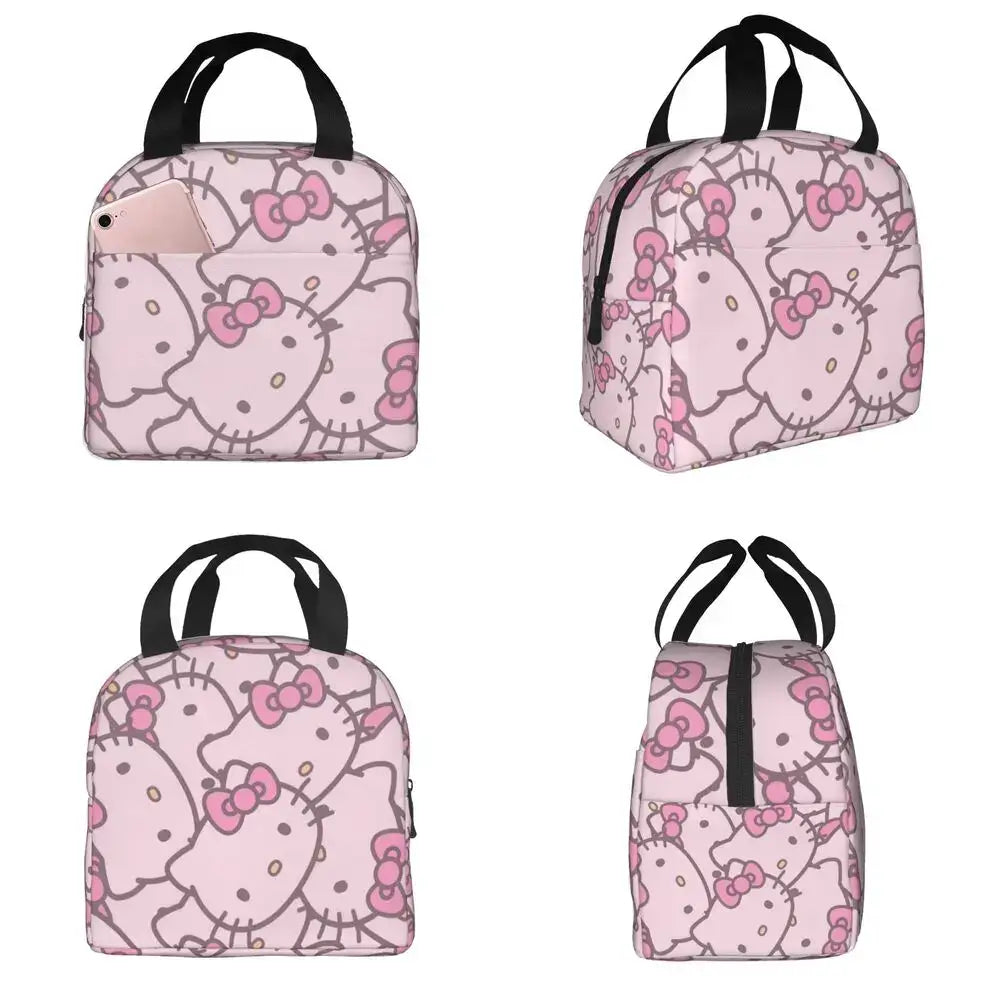 Sacs à lunch isolés Hello Kitty Cartoon Conteneur à lunch haute capacité Sac thermique Boîte à lunch Fourre-tout École Extérieur Fille Garçon