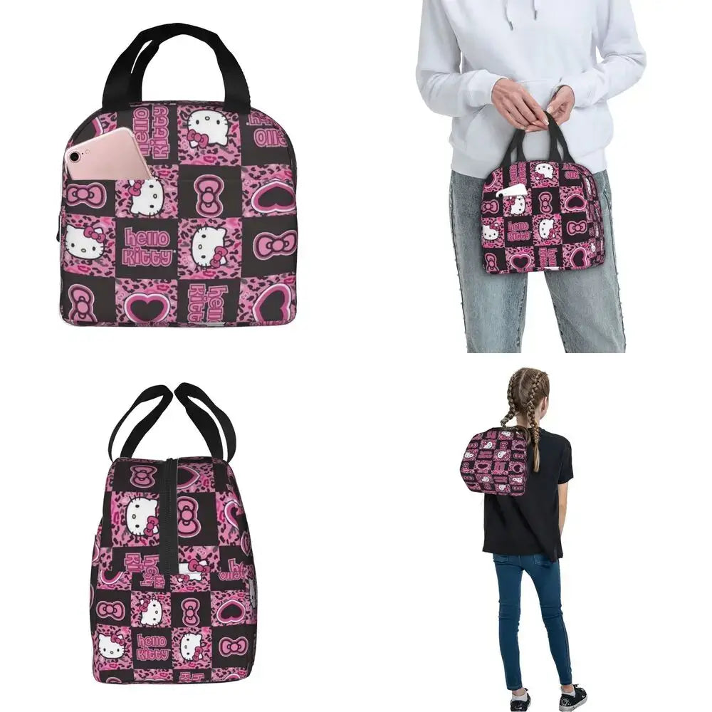 Sacs à lunch isolés Hello Kitty Cartoon Conteneur à lunch haute capacité Sac thermique Boîte à lunch Fourre-tout École Extérieur Fille Garçon