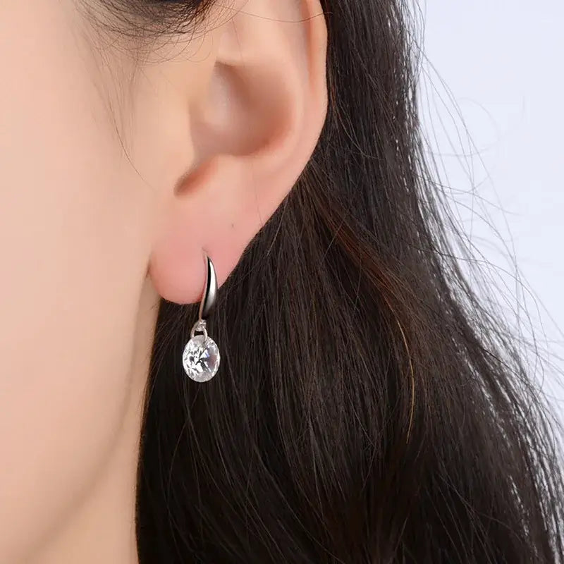 2024 New Round Crystal Zircon Drop Earrings for Women Golden Silver Color Hook Earrings Brief Wedding Party Fashion Jewelry Gift