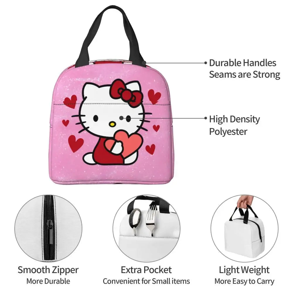 Benutzerdefinierte Hello Kitty Cat Lunchtasche, auslaufsichere Kühltasche, wärmeisoliert, Bento-Box für Frauen und Kinder, Picknick, Reise-Lebensmittel-Tragetaschen