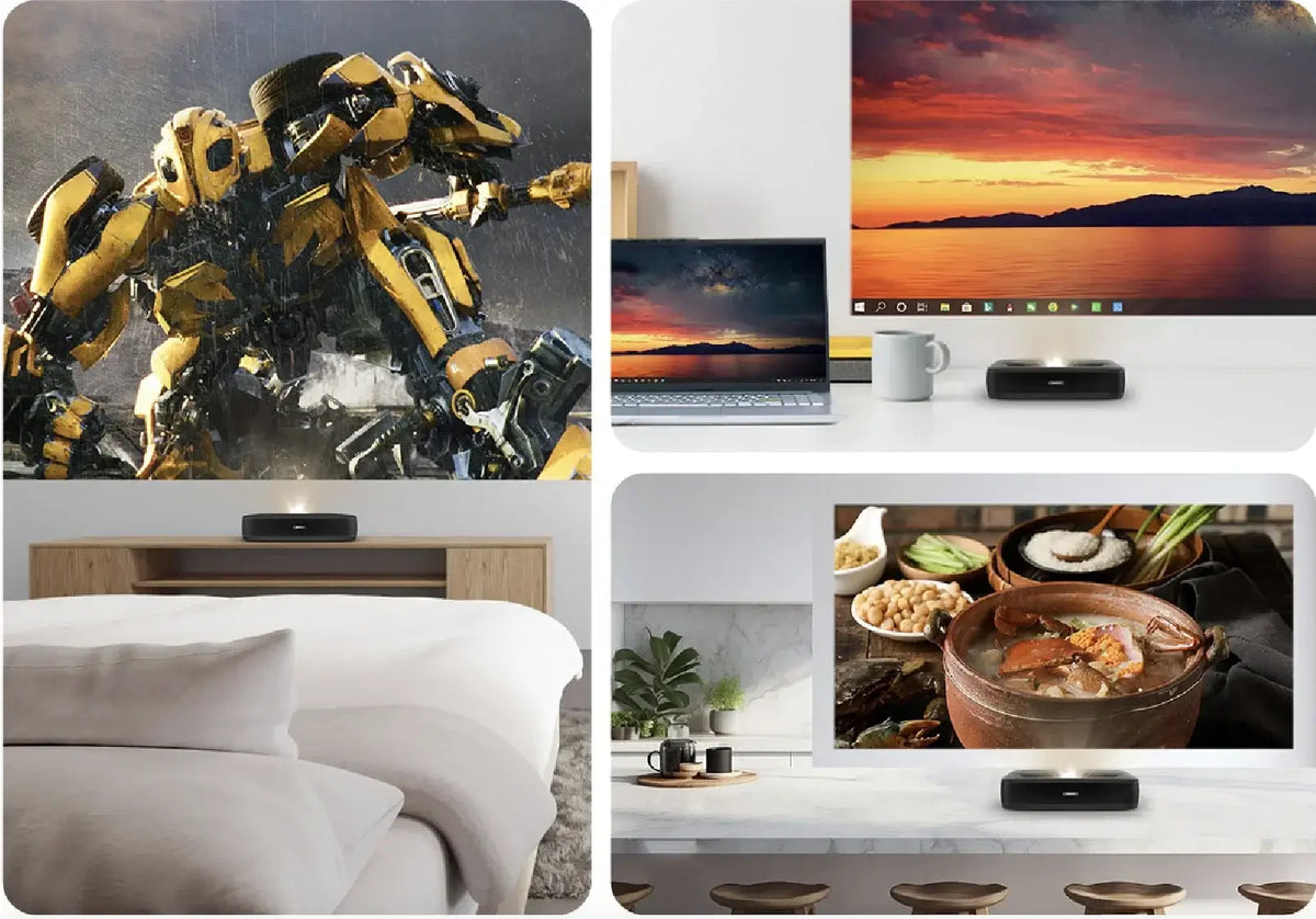 Ultrakurzdistanz-4k-Laserprojektor Mini 1080P Wiederaufladbarer eingebauter Akku Smart Home TV Tageslicht Tragbares Kino