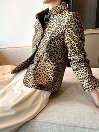 PREMIUM High End Leopard Print Top Layer Fetal Cowhide Women's Blazer Suit Short Single Breasted Genuine Leather Jacket Women