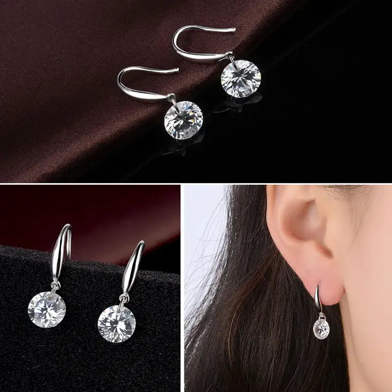 2024 New Round Crystal Zircon Drop Earrings for Women Golden Silver Color Hook Earrings Brief Wedding Party Fashion Jewelry Gift