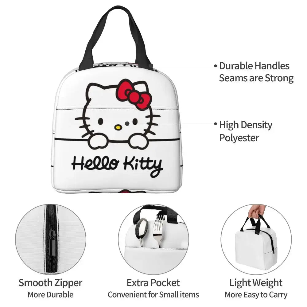 Benutzerdefinierte Hello Kitty Cat Lunchtasche, auslaufsichere Kühltasche, wärmeisoliert, Bento-Box für Frauen und Kinder, Picknick, Reise-Lebensmittel-Tragetaschen