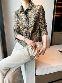 PREMIUM High End Leopard Print Top Layer Fetal Cowhide Women's Blazer Suit Short Single Breasted Genuine Leather Jacket Women