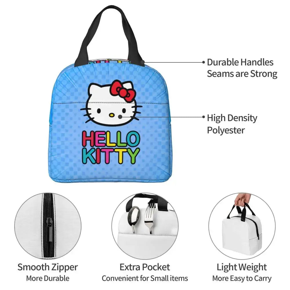 Benutzerdefinierte Hello Kitty Cat Lunchtasche, auslaufsichere Kühltasche, wärmeisoliert, Bento-Box für Frauen und Kinder, Picknick, Reise-Lebensmittel-Tragetaschen