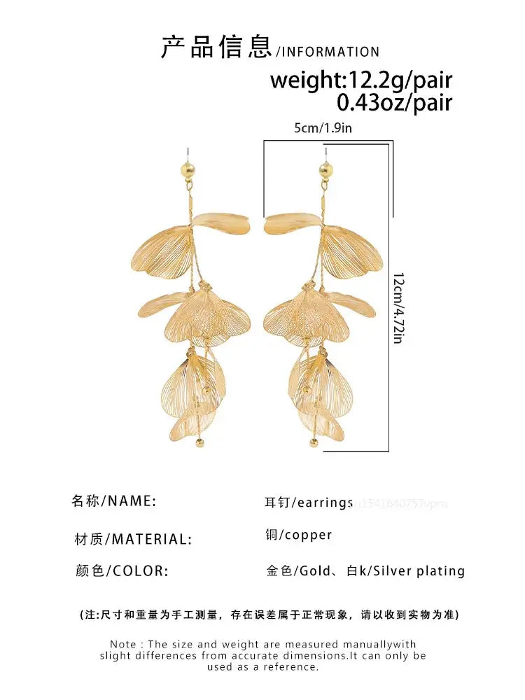 Chic Leaf Charm Necklace Drop Earrings for Women Petal Long Tassel Choker Jewelry Ladies 2024 New Party Gifts