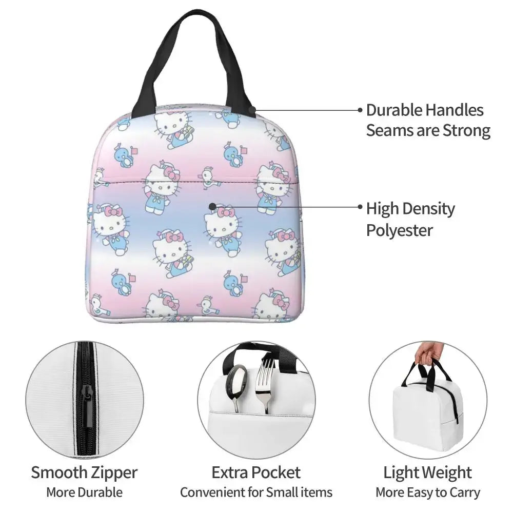 Sacs à lunch isolés Hello Kitty Cartoon Conteneur à lunch haute capacité Sac thermique Boîte à lunch Fourre-tout École Extérieur Fille Garçon