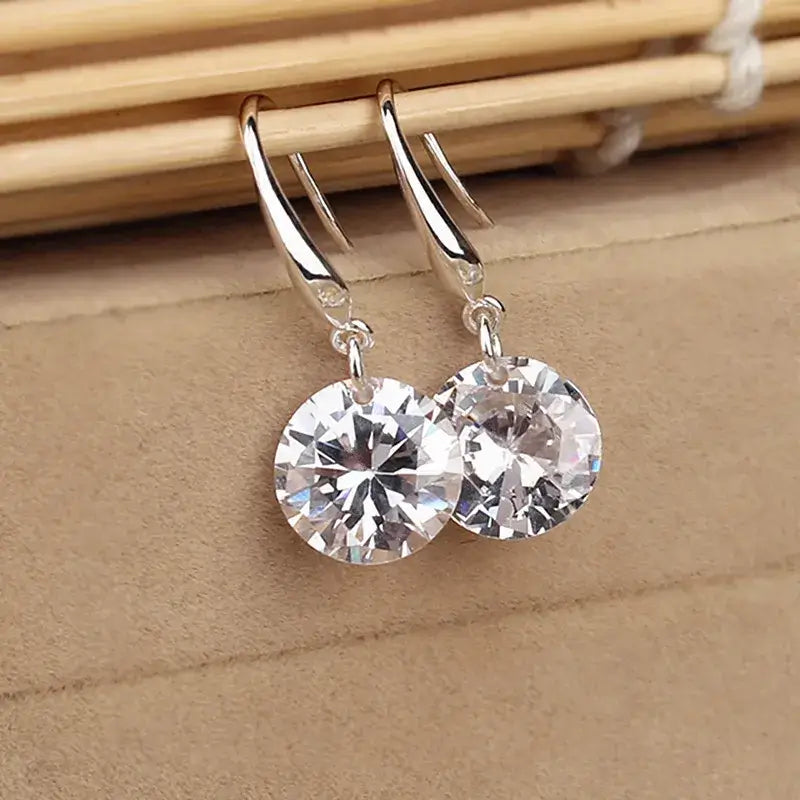 2024 New Round Crystal Zircon Drop Earrings for Women Golden Silver Color Hook Earrings Brief Wedding Party Fashion Jewelry Gift