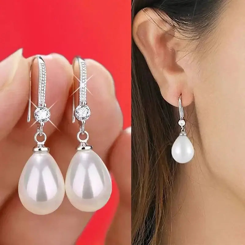 Boucles d'oreilles en imitation de perles en forme de goutte d'eau pour femmes, élégantes et à la mode, bijoux de mariage ovales ronds rouges et blancs, cadeaux d'anniversaire, 2024