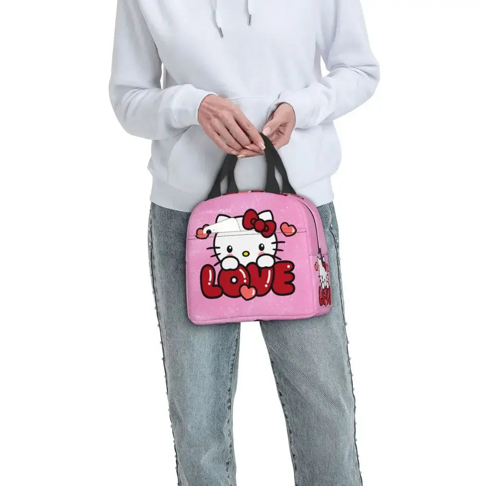 Benutzerdefinierte Hello Kitty Cat Lunchtasche, auslaufsichere Kühltasche, wärmeisoliert, Bento-Box für Frauen und Kinder, Picknick, Reise-Lebensmittel-Tragetaschen