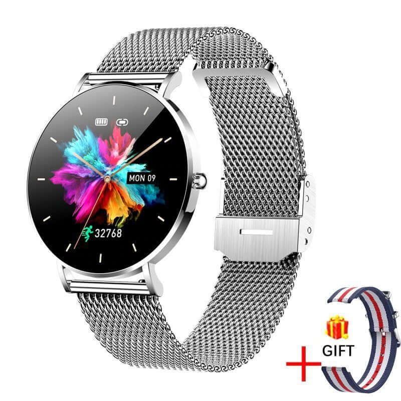 T8 Slim Smart Watch for Women with Silver Mesh Band and Bonus Strap