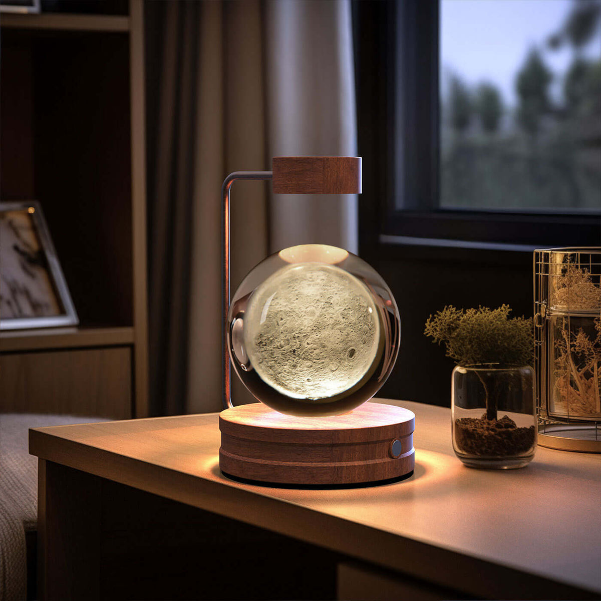 Crystal Ball Cosmic Dinosaur Indoor Night Light creating a warm ambiance on a bedside table, perfect for cozy evenings and special occasions.