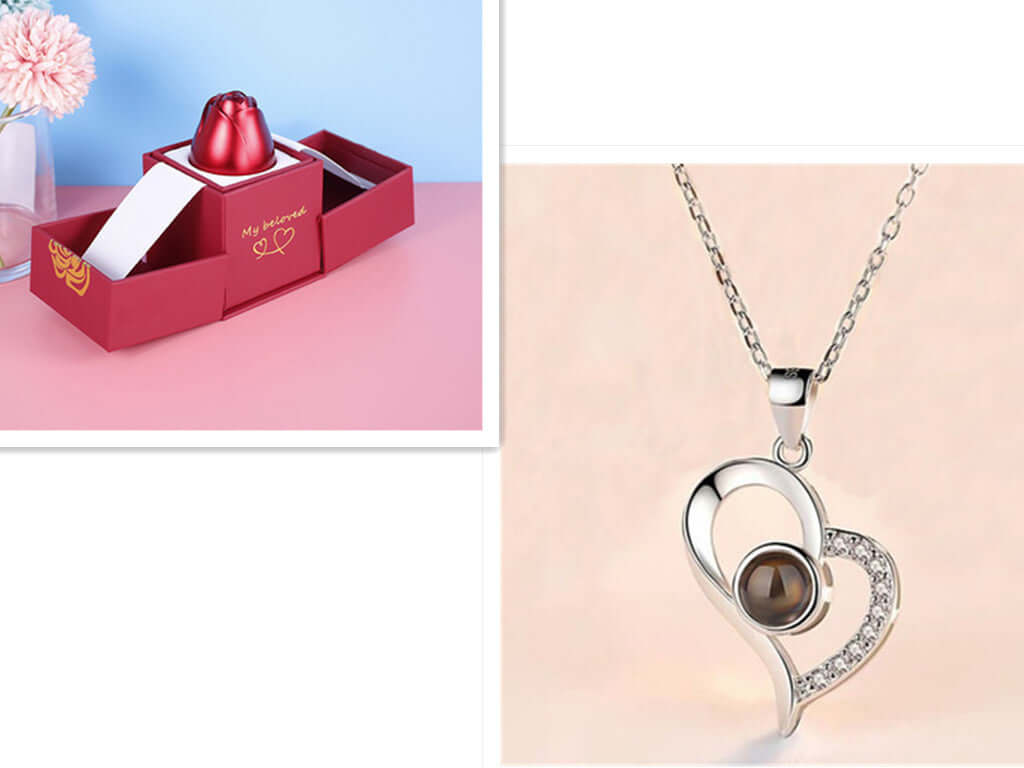 Heiße Valentinstag Geschenke Metall Rose Schmuck Geschenk-Box Halskette für Hochzeit Freundin Halskette Geschenke