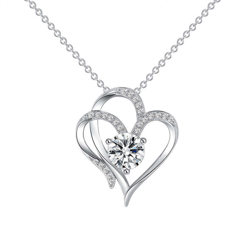 Collier Double Love en Zircon avec Strass Ins Collier Personnalisé en Forme de Coeur Chaîne de Clavicule Bijoux Pour Femmes Saint Valentin