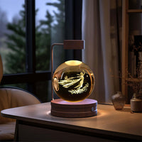 Crystal Ball Cosmic Dinosaur Indoor Night Light USB Power Warm Bedside Light Birthday Gift Night Lamp on Wooden Desk