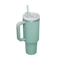 40 Oz Insulated Tumbler With Handle and Straw in Sleek Mint Green Design, Made from High-Grade Stainless Steel.