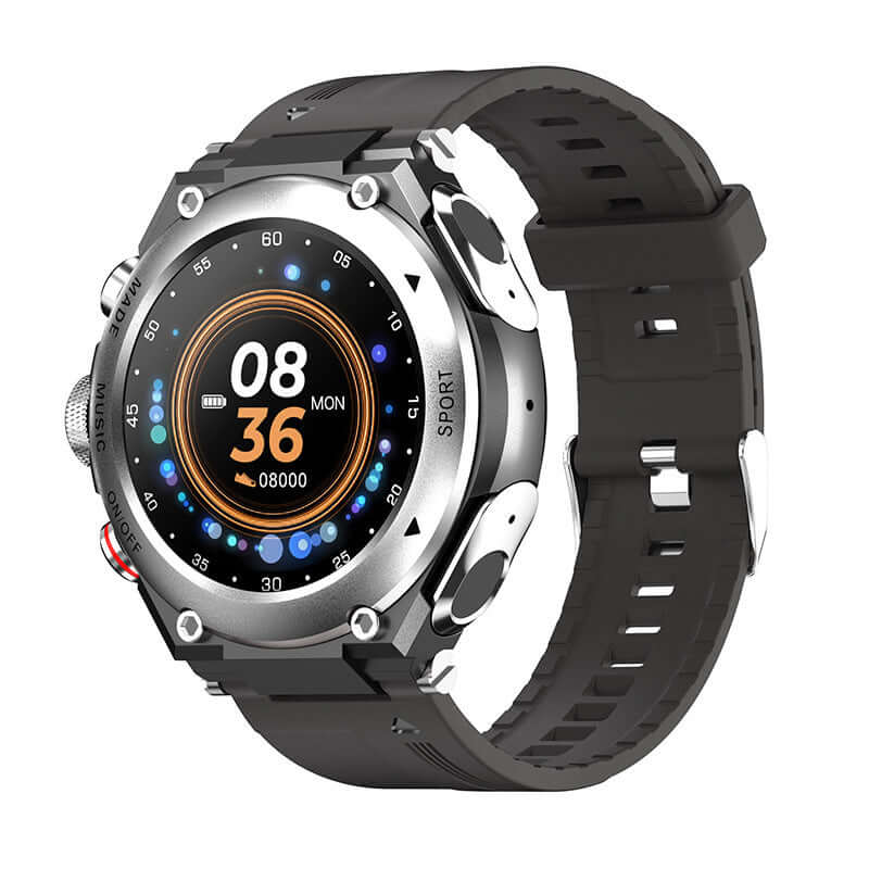 T92 Smartwatch with Detachable Earbuds featuring fitness tracking, music playback, and sleek style in black and silver design