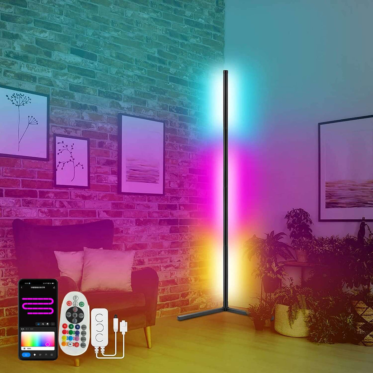 Symphony Bluetooth-kompatible RGB-Boden-Graffiti-Smart-App-Eckatmosphärenlampe