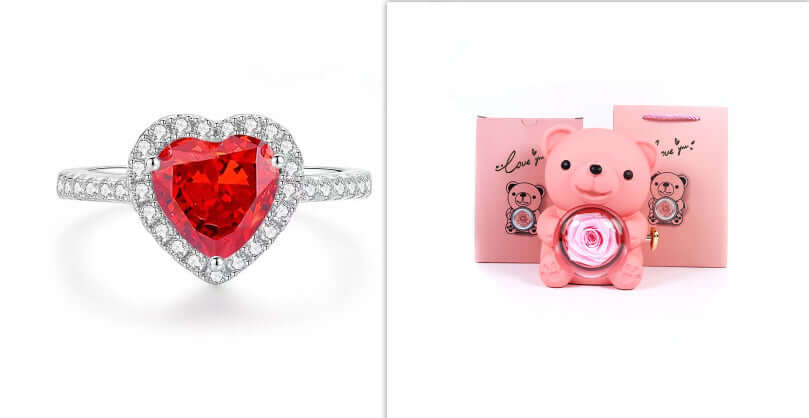 Everlasting Love: Eternal Rose Bear with Rotating Jewelry Box