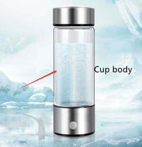 Upgraded Health Smart Hydrogen Water Cup with visible hydrogen bubbles, PC material body, and stainless steel base.