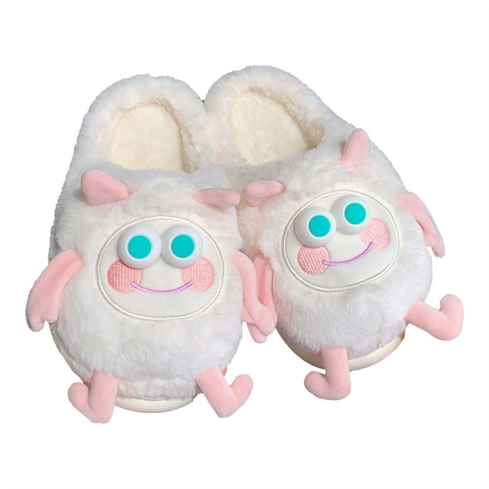 Women's plush thermal cotton slippers with cute cartoon pattern for cozy winter wear