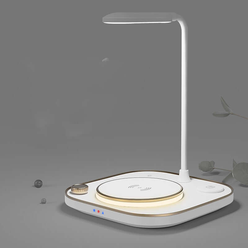 Three-in-one Wireless Magnetic Charger 15W Fast Charging Desk Lamp in sleek modern design.