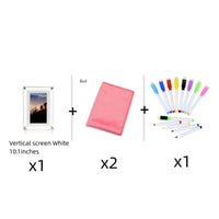 Digital Picture Frame bundle including 10.1-inch vertical screen, pink cloths, and colorful markers