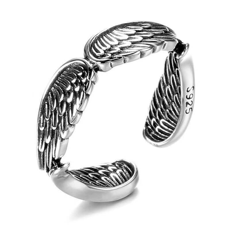 Love couple plain silver angel wing ring by Lush Homing with intricate wing design, symbolizing enduring commitment and heavenly love.