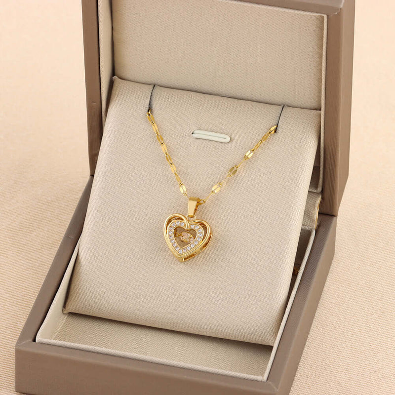 Cadeau de Saint Valentin Pendentif d'amour intelligent à double couche Collier en acier titane Bijoux fantaisie pour femme